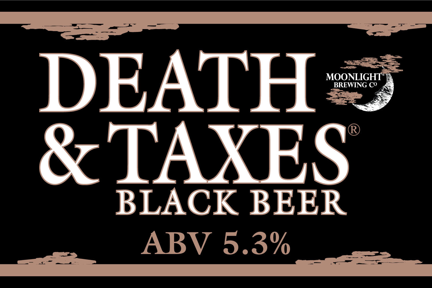 Death & Taxes Black Beer sign with Moonlight Brewing logo