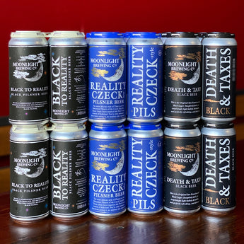 Case of Black To Reality Black Pilsner, Reality Czeck Pilsner and Death & Taxes Black Beer