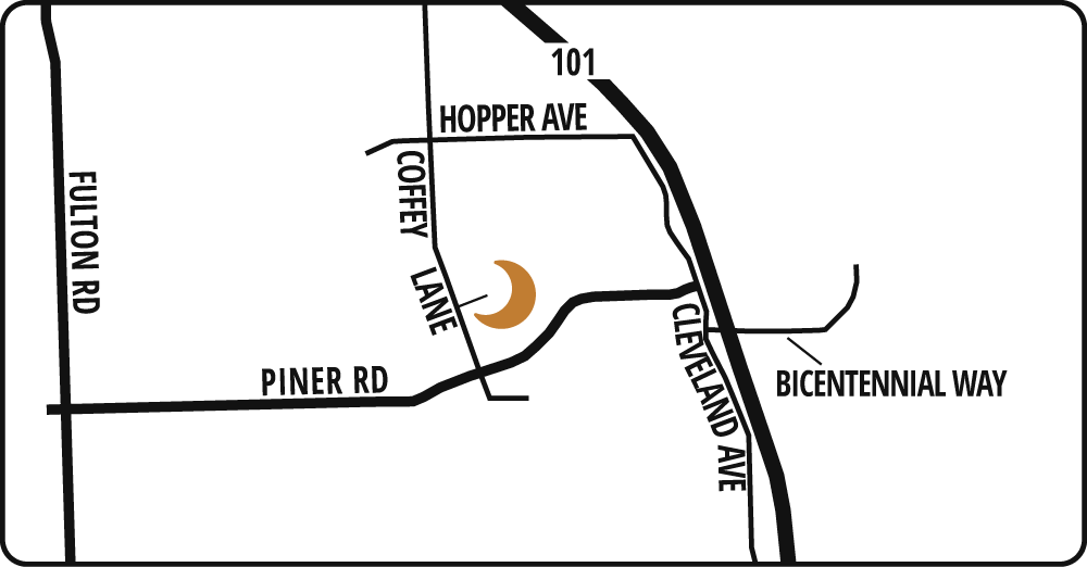 Map of Moonlight Brewing Company taproom location with crossstreets