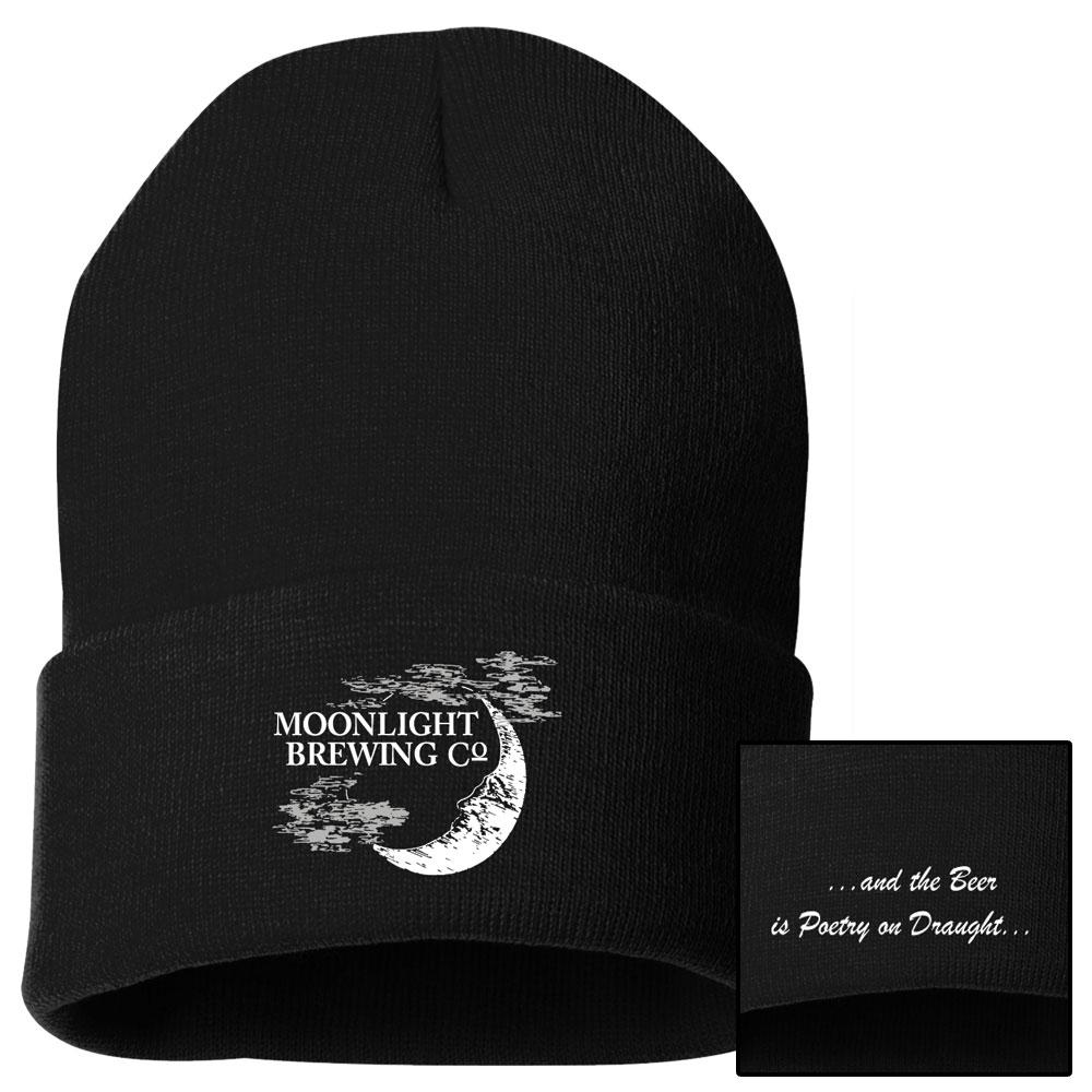 Black beanie with Moonlight Brewing logo on the front